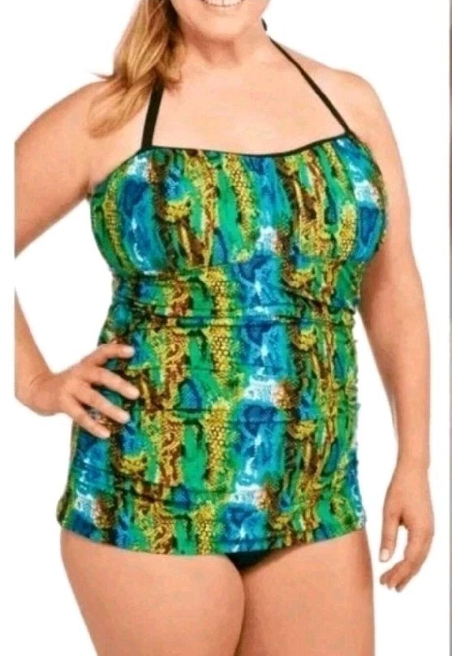 Your Best Look one piece swimsuit Bathing suit womens sz 14 Green Teal Snake